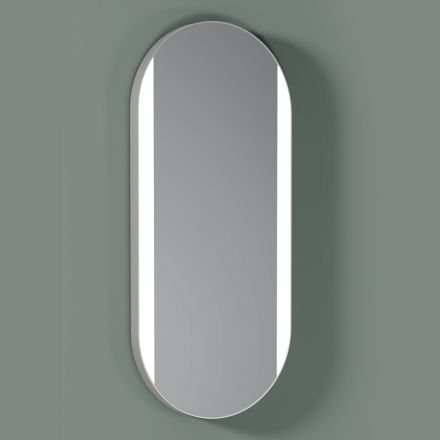 Miroir de salle de bain ovale avec lumières latérales fabriqué en Italie - Albert Viadurini