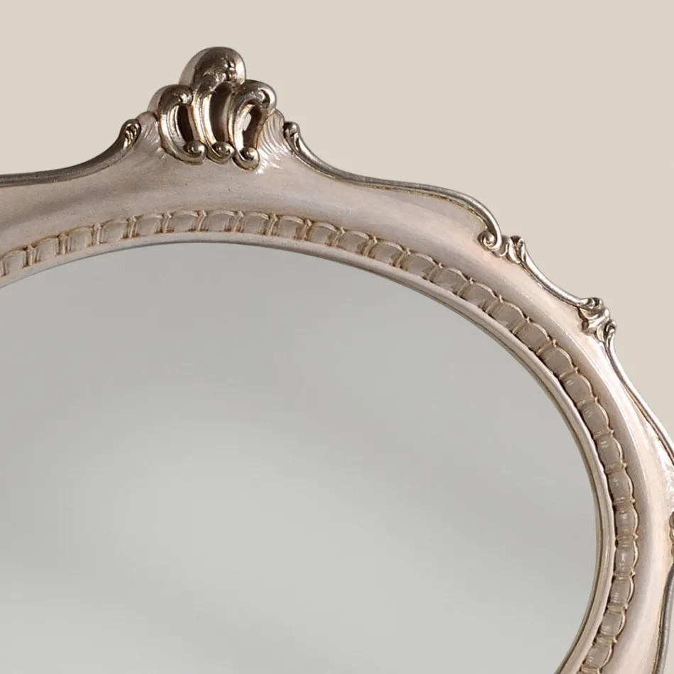 Miroir ovale de style classique en bois argenté antique fabriqué en Italie - Florence Viadurini