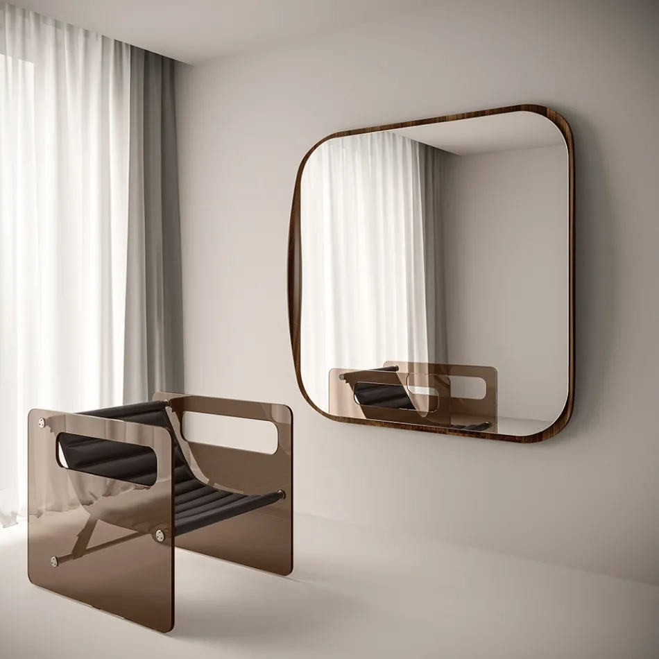 Miroir carré à cadre en bois, fabriqué en Italie - Vespera Viadurini