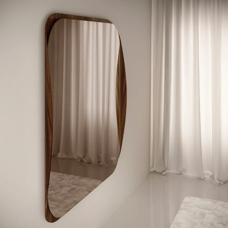 Miroir carré à cadre en bois, fabriqué en Italie - Vespera Viadurini