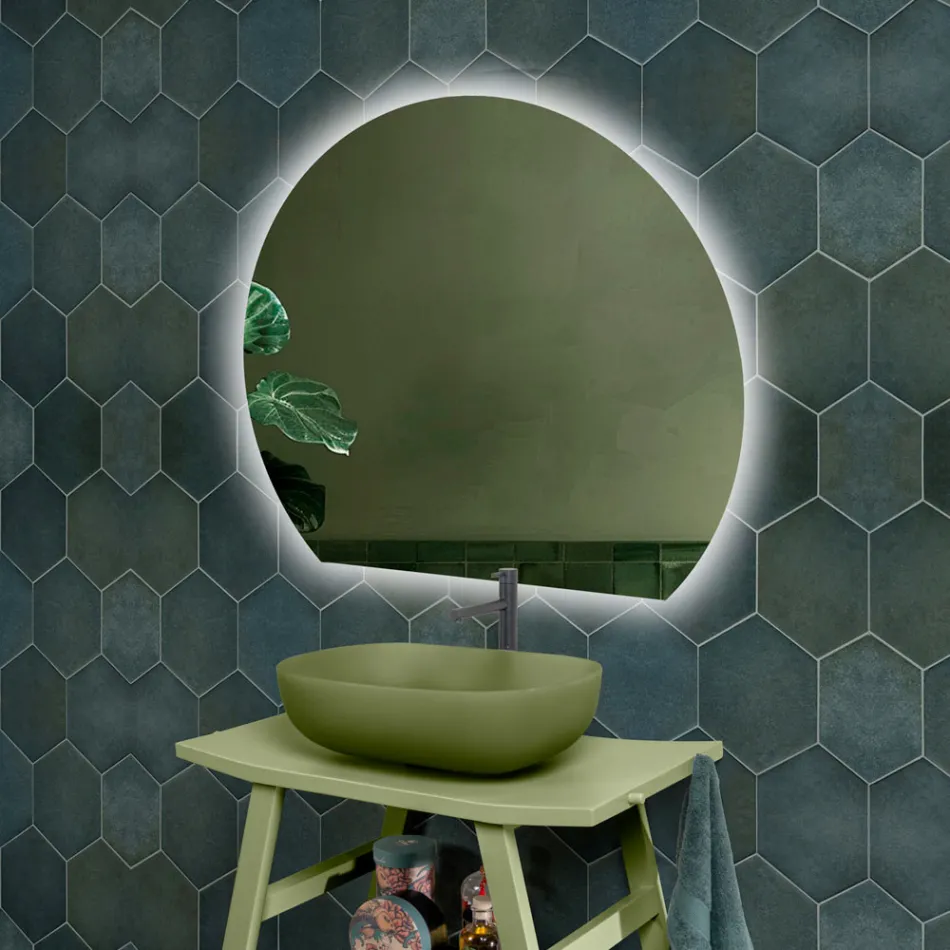 Miroir rétroéclairé avec bande LED continue au mur - Excelsior Viadurini