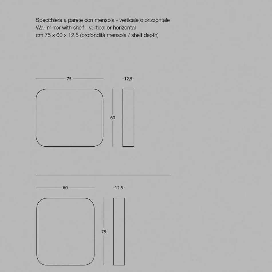 Miroir rectangulaire arrondi avec cadre en métal de différentes couleurs - Alexandra Viadurini