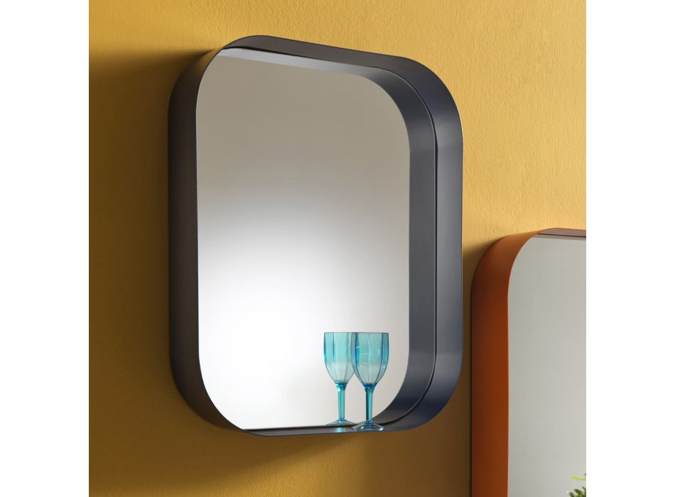 Miroir Rectangulaire Arrondi, Cadre en Métal Fabriqué en Italie - Alexandra Viadurini