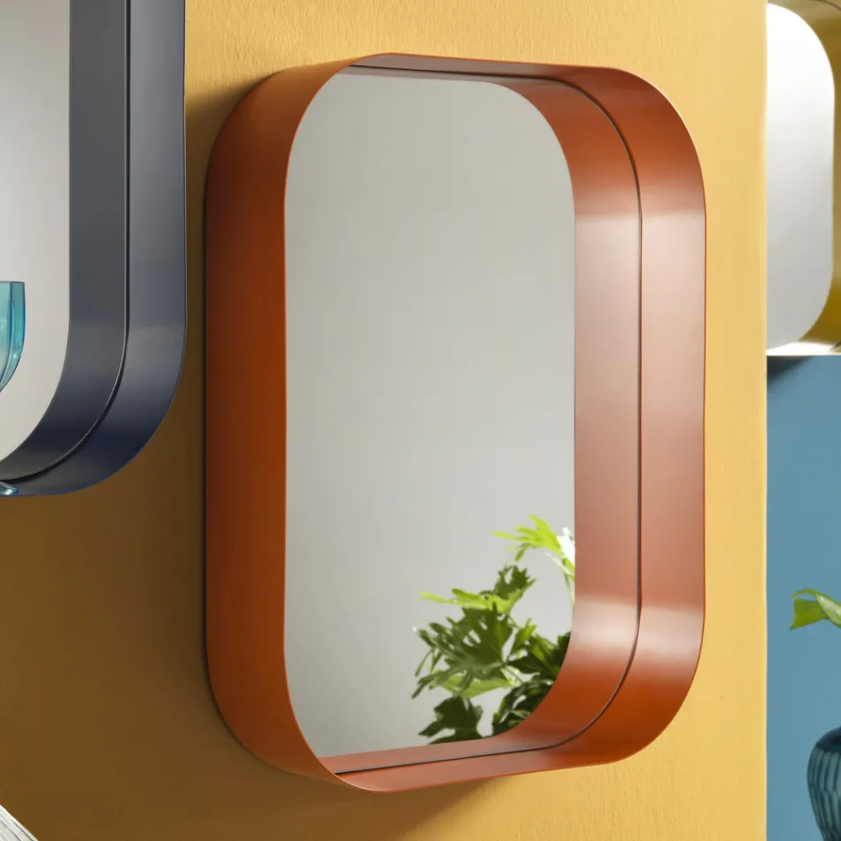 Miroir Rectangulaire Arrondi, Cadre en Métal Fabriqué en Italie - Alexandra Viadurini