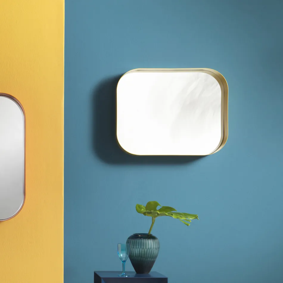Miroir Rectangulaire Arrondi, Cadre en Métal Fabriqué en Italie - Alexandra Viadurini