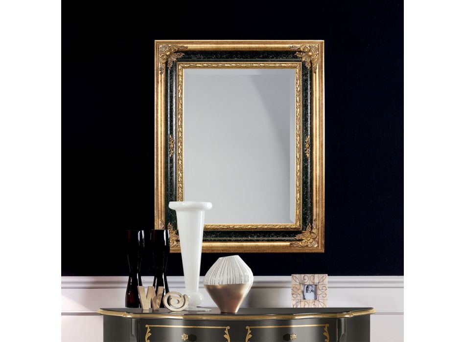 Miroir rectangulaire en bois de feuille d'or et noir Made in Italy - Sophie Viadurini