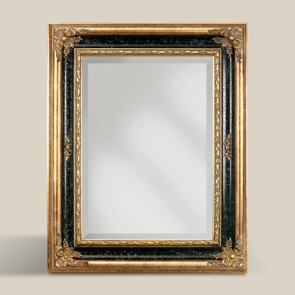 Miroir rectangulaire en bois de feuille d'or et noir Made in Italy - Sophie Viadurini