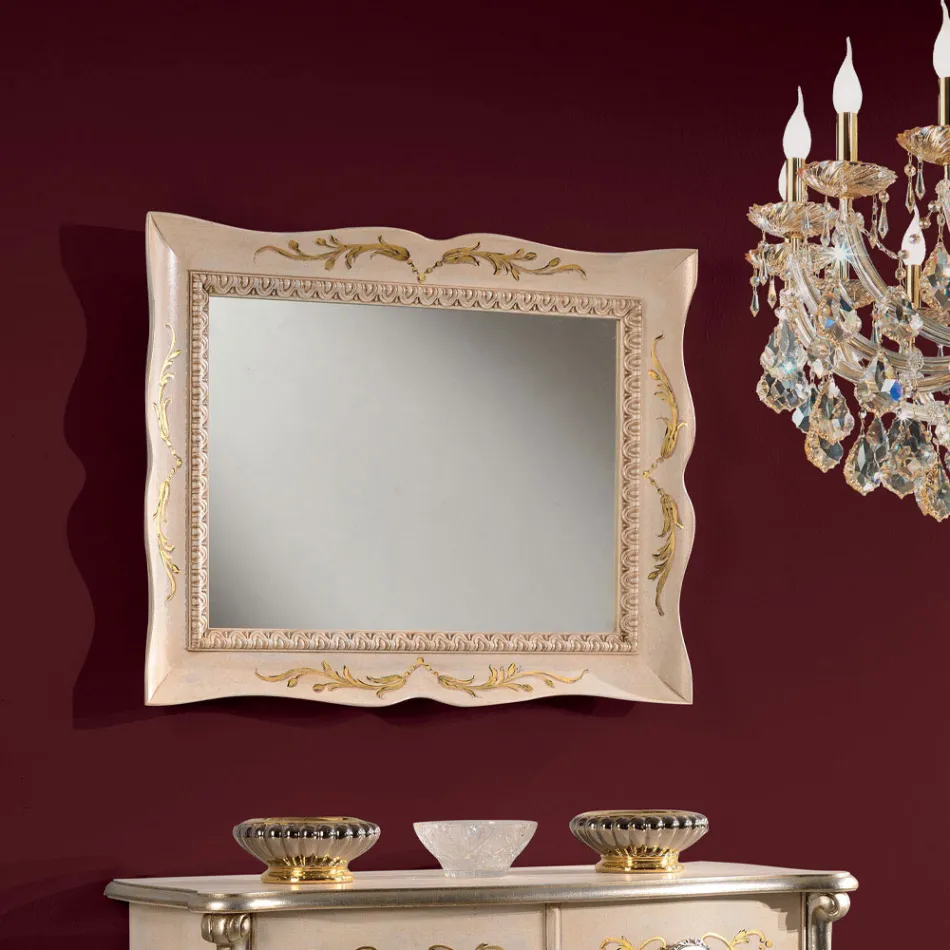 Miroir rectangulaire en bois blanc de style classique Made in Italy - Florence Viadurini