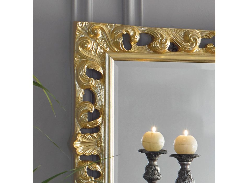 Miroir en bois rectangulaire classique à la feuille d'or fabriqué en Italie - Denver Viadurini