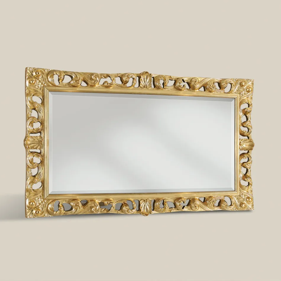 Miroir en bois rectangulaire classique à la feuille d'or fabriqué en Italie - Denver Viadurini