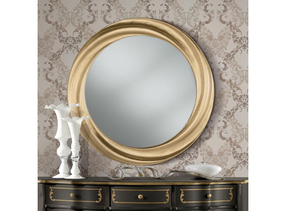 Miroir rond avec cadre en bois doré de luxe fabriqué en Italie - Adelin Viadurini