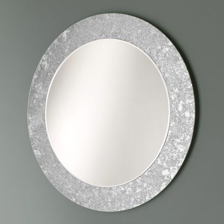Miroir rond avec cadre en verre décoré de feuilles fabriqué en Italie - Alisso Viadurini