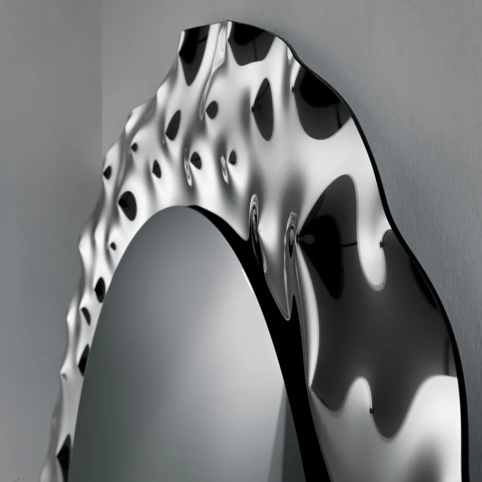 Miroir rond à cadre en verre ondulé, fabriqué en Italie - Adelma Viadurini