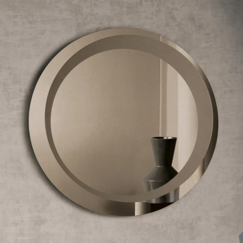 Miroir mural rond à décor sablé, fabriqué en Italie - Annamaria Viadurini