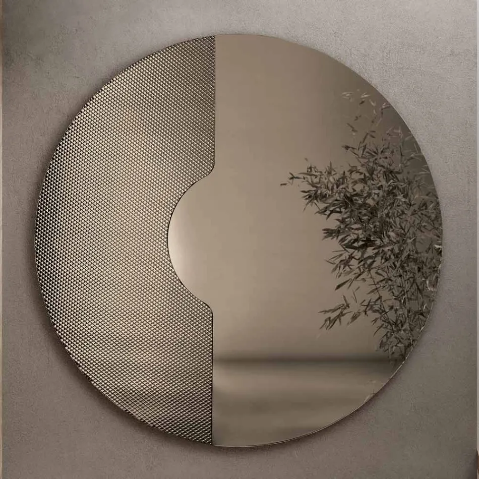 Miroir mural rond avec insert en maille, fabriqué en Italie - Annabella Viadurini
