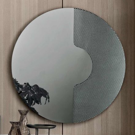 Miroir mural rond avec insert en maille, fabriqué en Italie - Annabella Viadurini