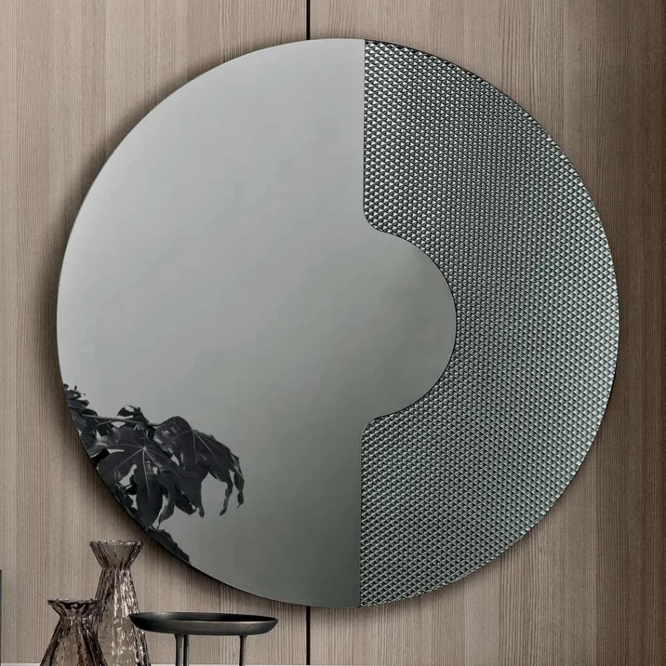 Miroir mural rond avec insert en maille, fabriqué en Italie - Annabella Viadurini