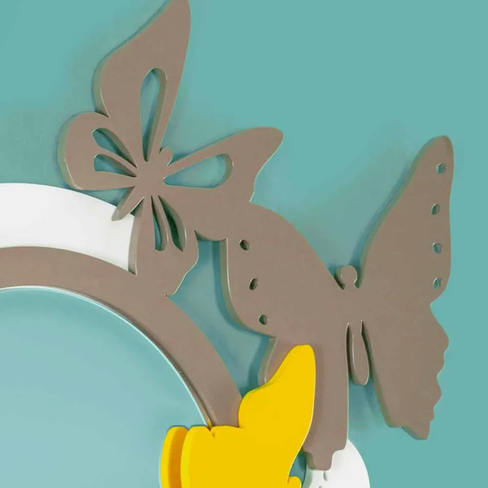 Miroir rond de design moderne en bois coloré avec papillons - Beat Viadurini