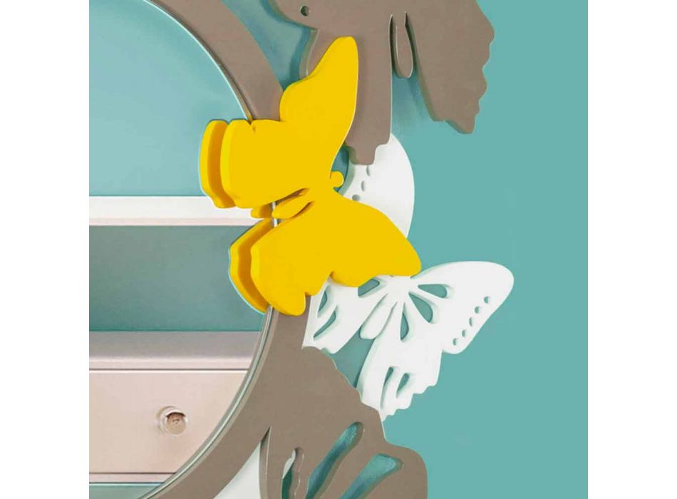 Miroir rond de design moderne en bois coloré avec papillons - Beat Viadurini