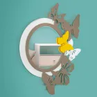 Miroir rond de design moderne en bois coloré avec papillons - Beat Viadurini
