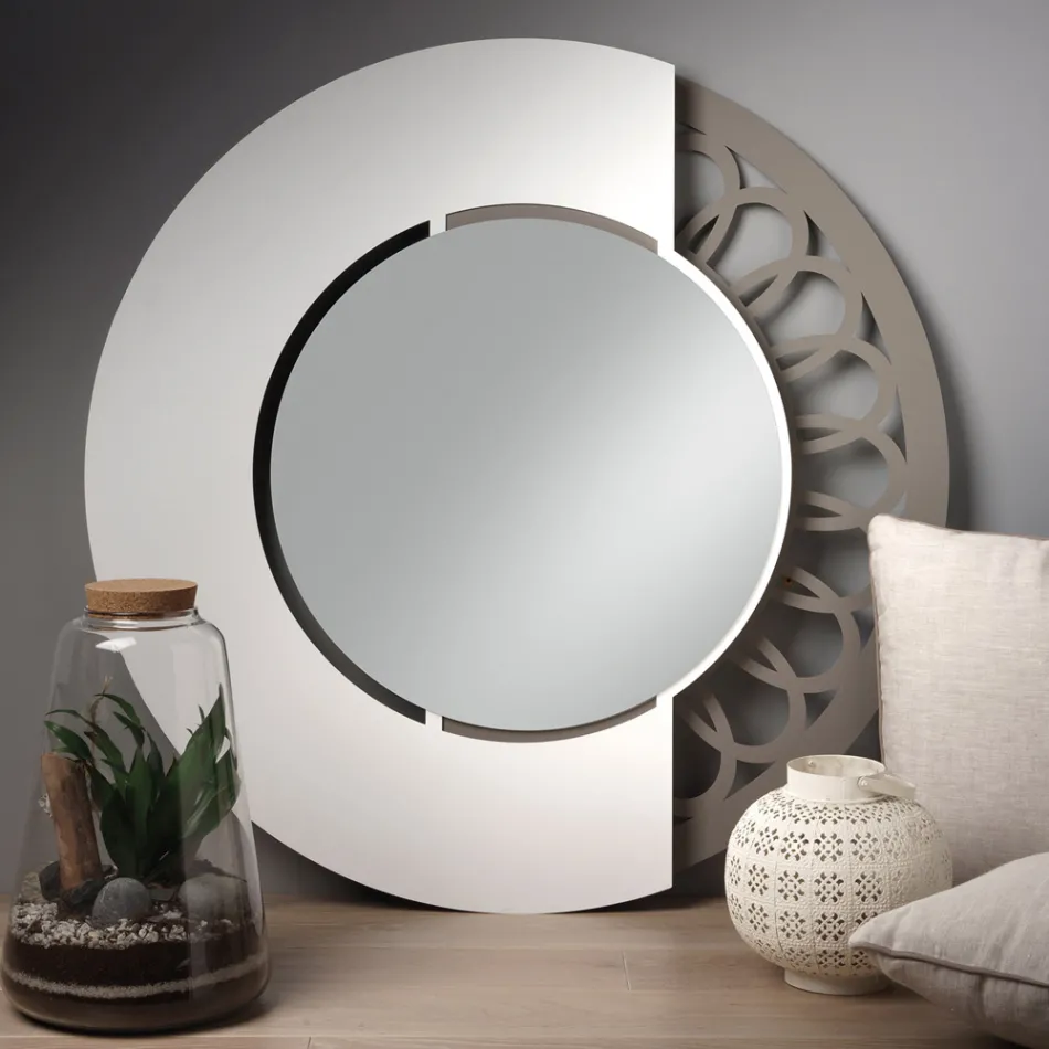Miroir rond en fer avec décoration latérale fabriqué en Italie - Cadenas Viadurini
