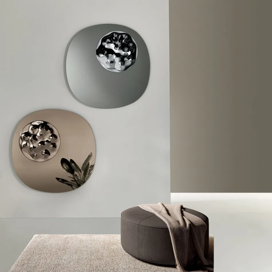 Miroir de forme spéciale avec insert en verre ondulé, fabriqué en Italie - Adalberta Viadurini