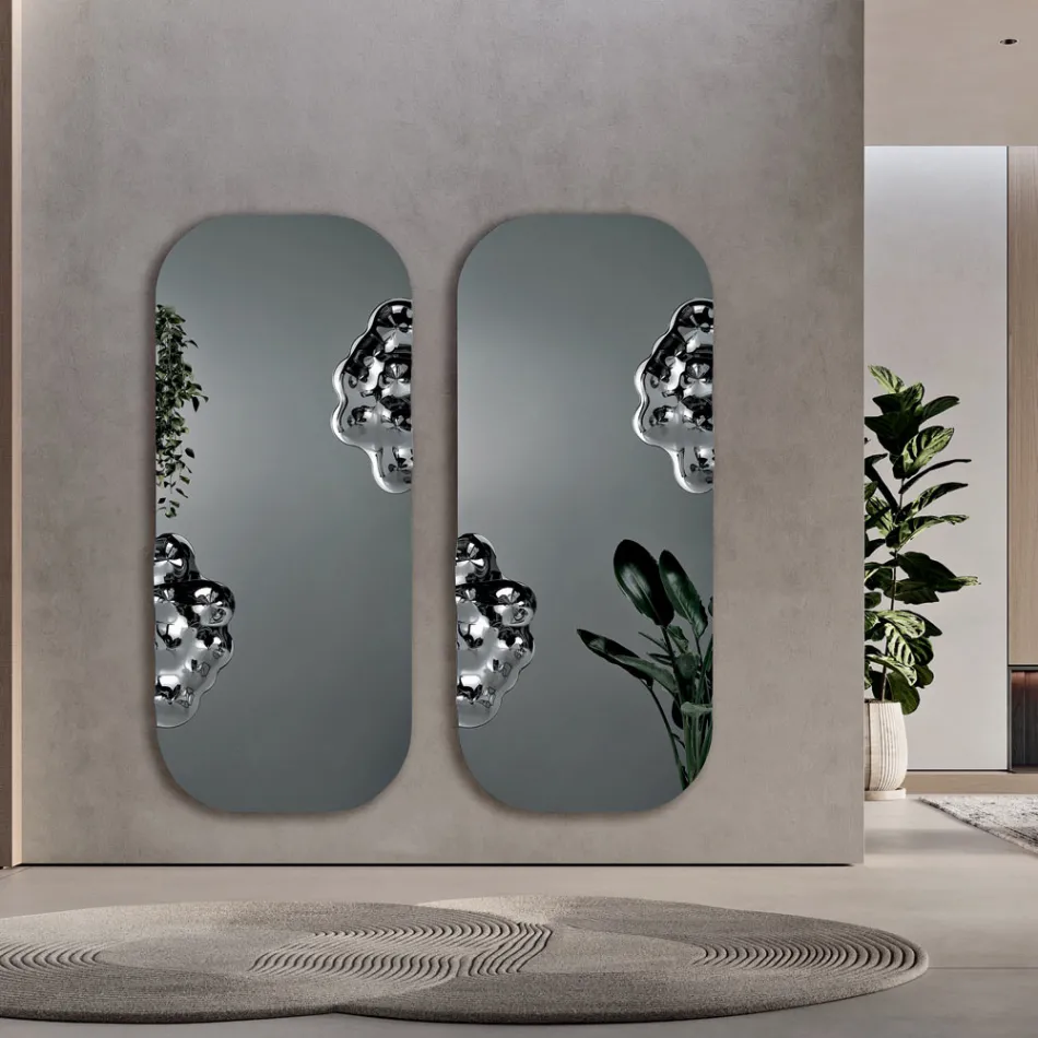 Miroir rectangulaire avec insert en verre ondulé, fabriqué en Italie - Adelasia Viadurini