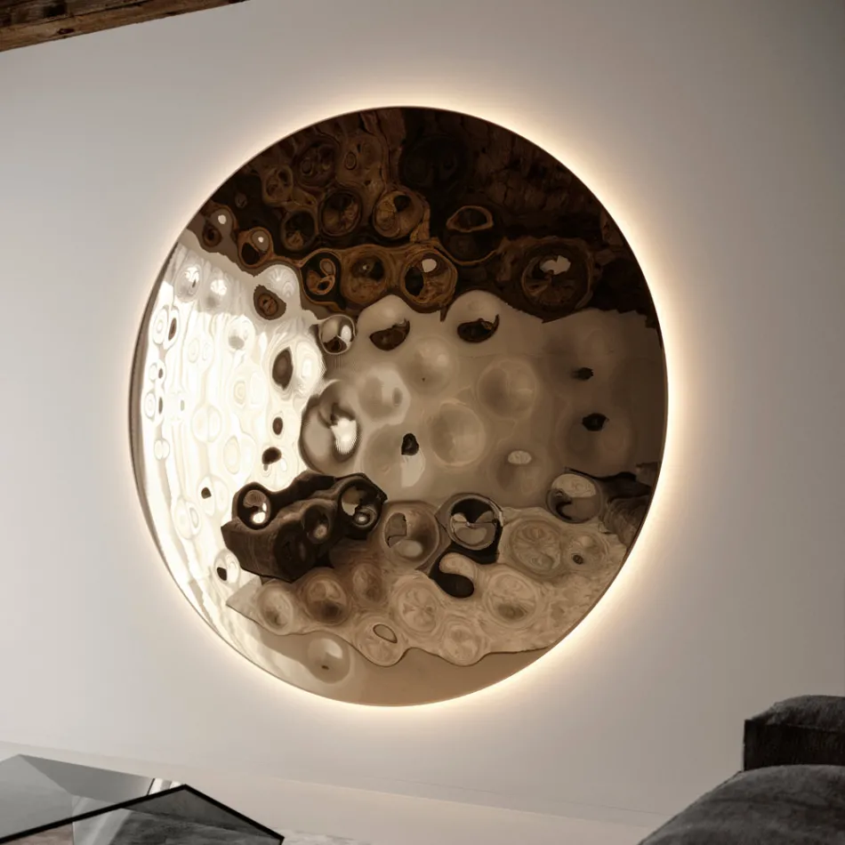 Miroir mural rond Clea en verre martelé, fabriqué en Italie Viadurini