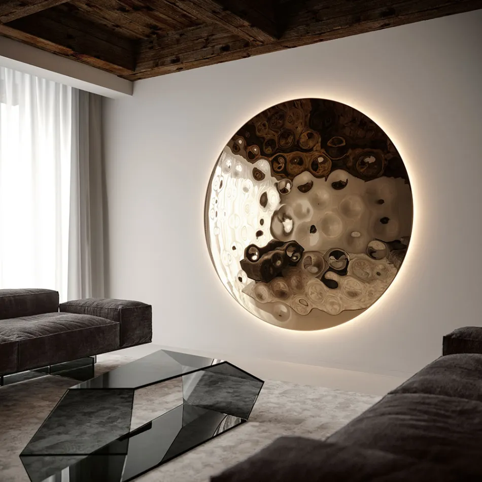 Miroir mural rond Clea en verre martelé, fabriqué en Italie Viadurini