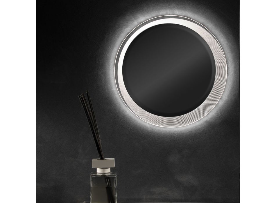 Miroir Lumineux Rond en Cristal Acrylique à Décors Linéaires - Carotte Viadurini