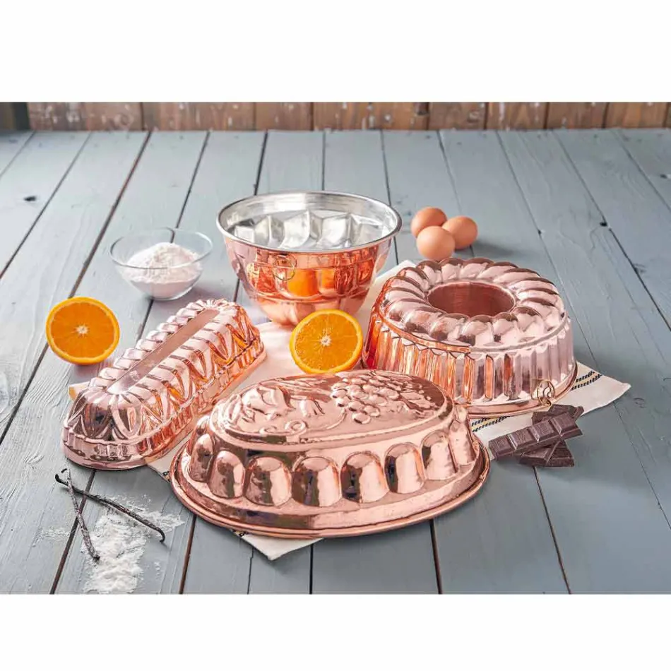 Moule à gâteau ovale Desserts en cuivre étamé à la main avec décoration - Gianfilippo Viadurini