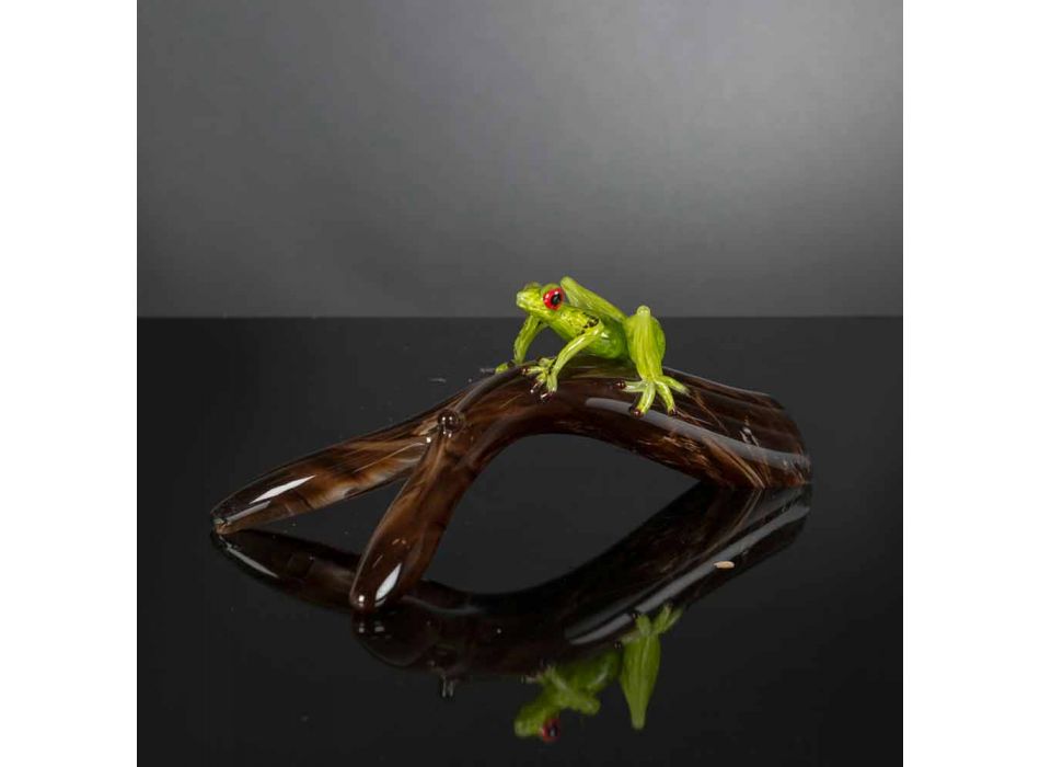Figurine en forme de grenouille sur une branche en verre coloré Made in Italy - Froggy Viadurini