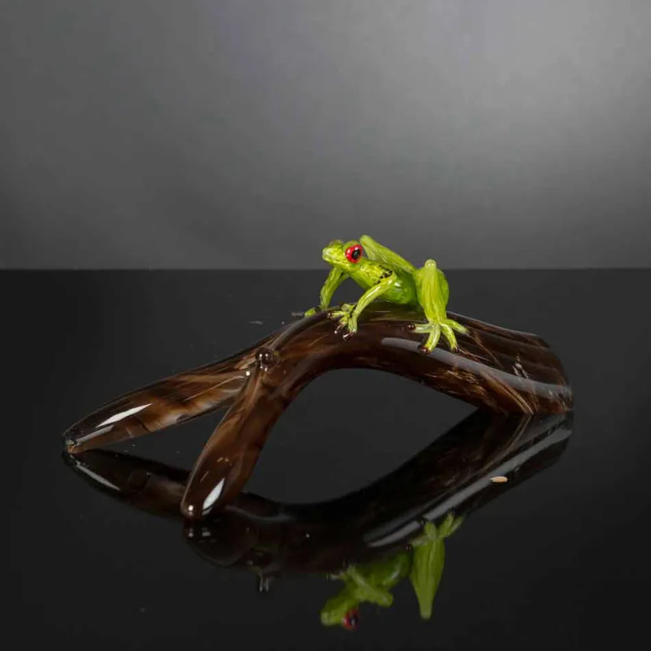 Figurine en forme de grenouille sur une branche en verre coloré Made in Italy - Froggy Viadurini