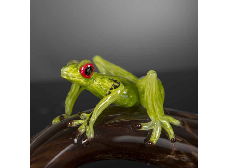 Figurine en forme de grenouille sur une branche en verre coloré Made in Italy - Froggy Viadurini