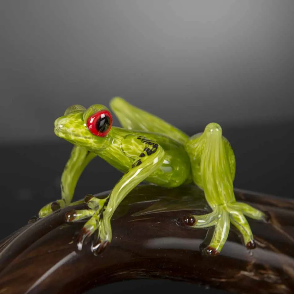 Figurine en forme de grenouille sur une branche en verre coloré Made in Italy - Froggy Viadurini