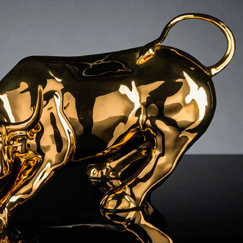 Figurine en céramique faite main en forme de taureau fabriquée en Italie - Bulino Viadurini