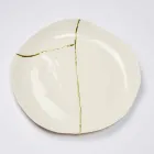 Plateau de Poche Design Rond en Porcelaine Blanche et Feuille d'Or - Cicatroro Viadurini