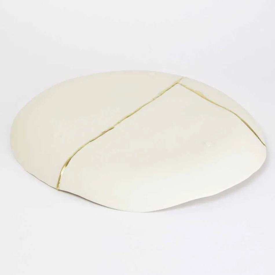 Plateau de Poche Design Rond en Porcelaine Blanche et Feuille d'Or - Cicatroro Viadurini