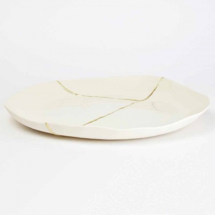 Plateau de Poche Design Rond en Porcelaine Blanche et Feuille d'Or - Cicatroro Viadurini