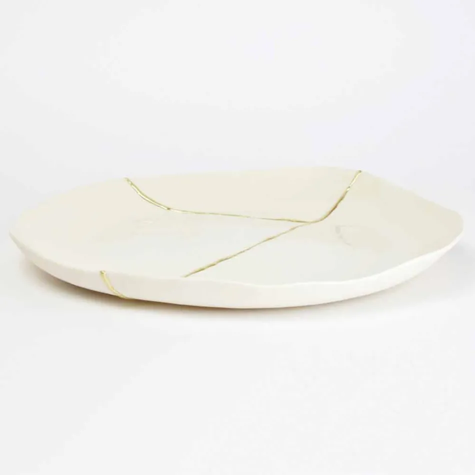 Plateau de Poche Design Rond en Porcelaine Blanche et Feuille d'Or - Cicatroro Viadurini