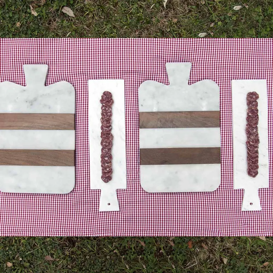 Planche à découper design marbre blanc de Carrare et bois Made in Italy - Evea Viadurini