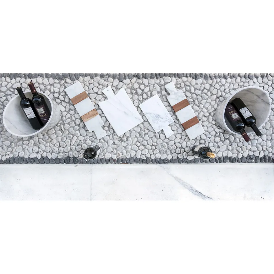 Planche à découper design marbre blanc de Carrare et bois Made in Italy - Evea Viadurini