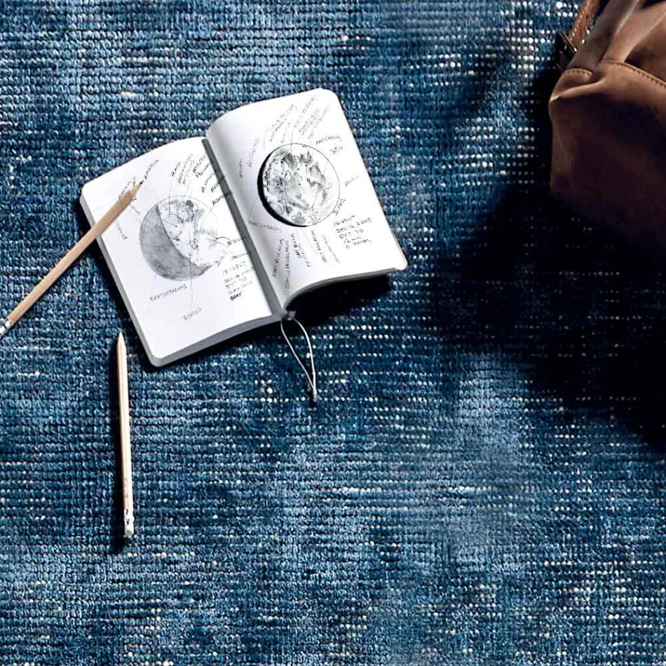 Tapis de salon en coton, viscose et laine réalisé sur métier manuel - Melita Viadurini