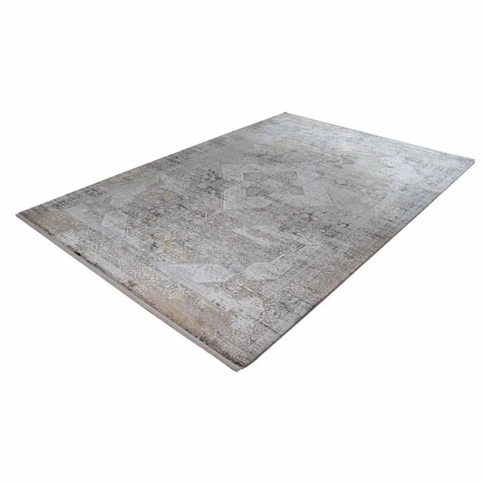 Tapis design en viscose et beige acrylique gris avec motif - Président Viadurini