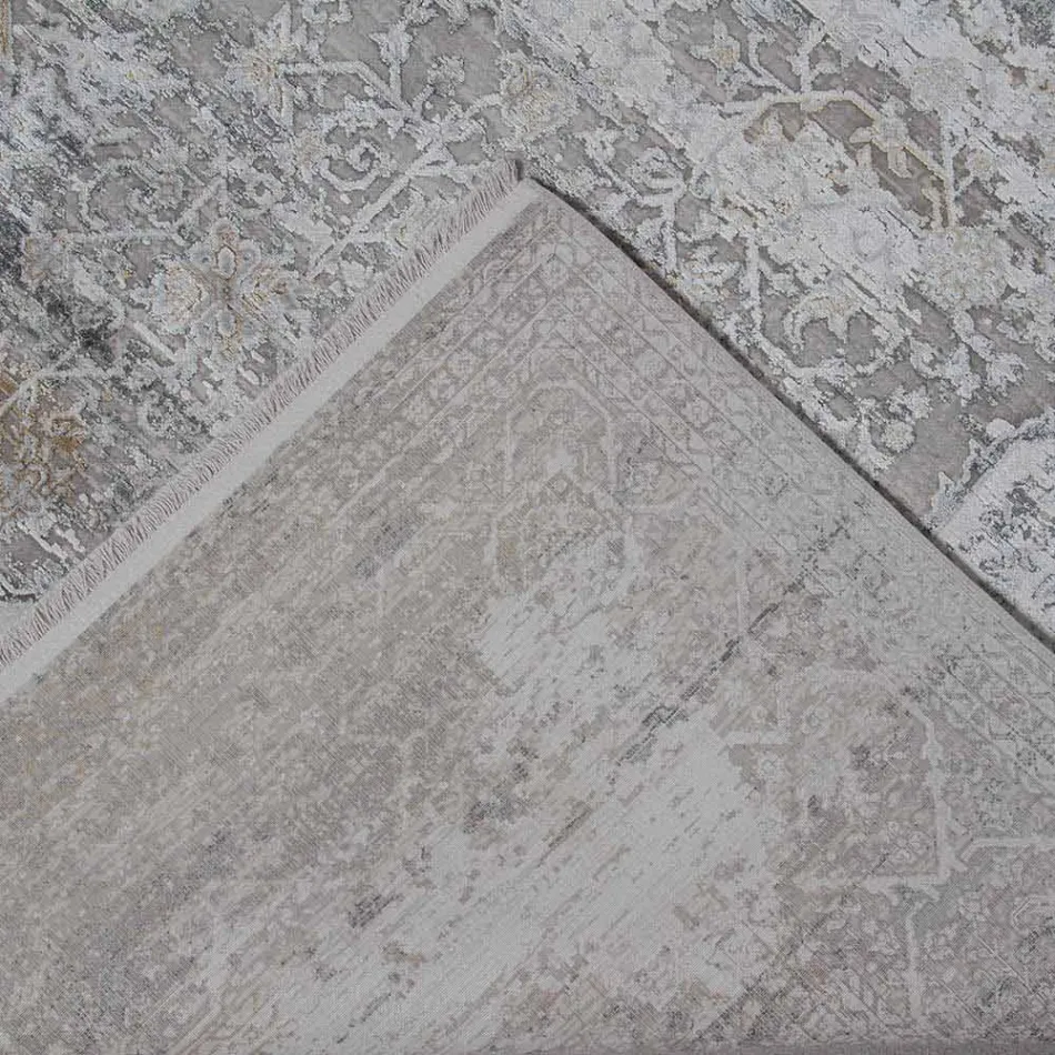 Tapis design en viscose et beige acrylique gris avec motif - Président Viadurini