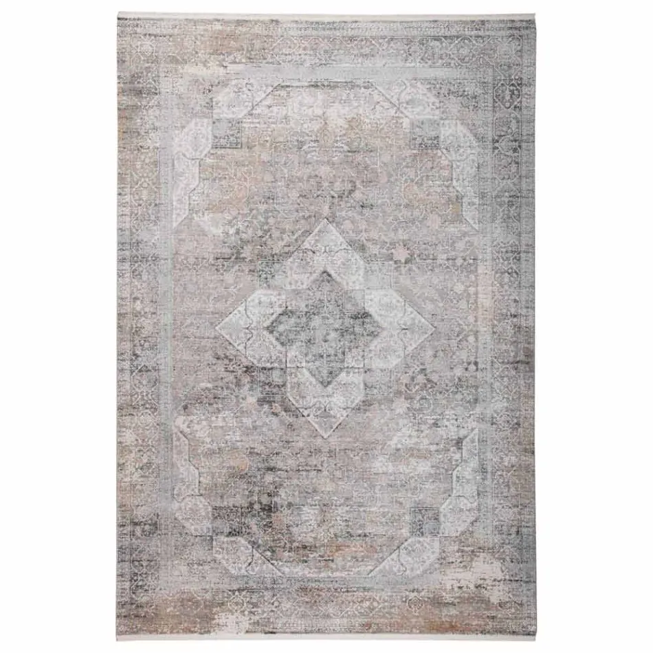 Tapis design en viscose et beige acrylique gris avec motif - Président Viadurini