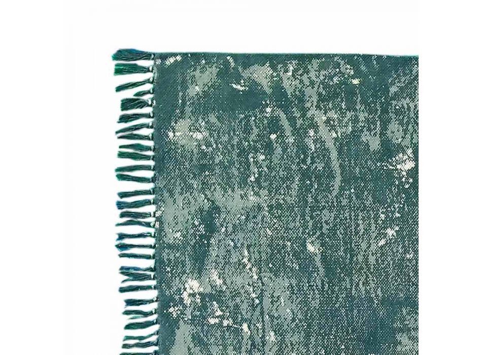 Tapis rectangulaire en tissu de couleur ethnique avec pompons - Fibraù Viadurini