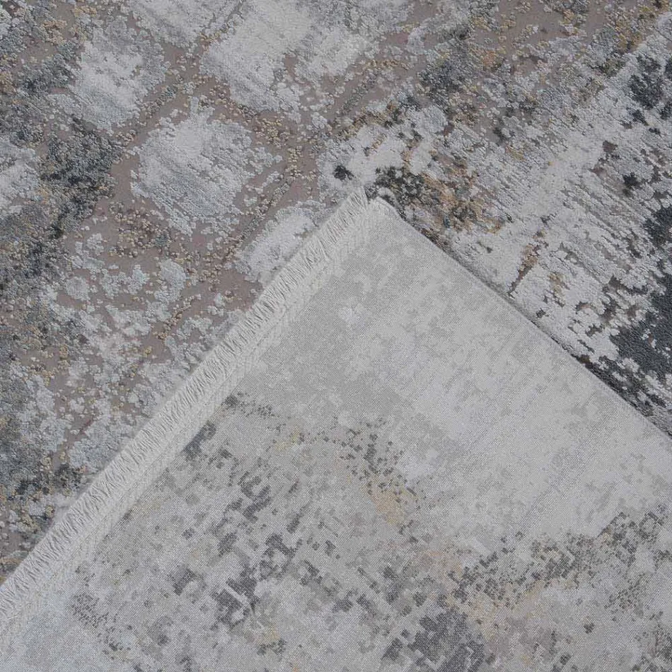 Tapis antidérapant gris beige en viscose et acrylique avec design - Président Viadurini