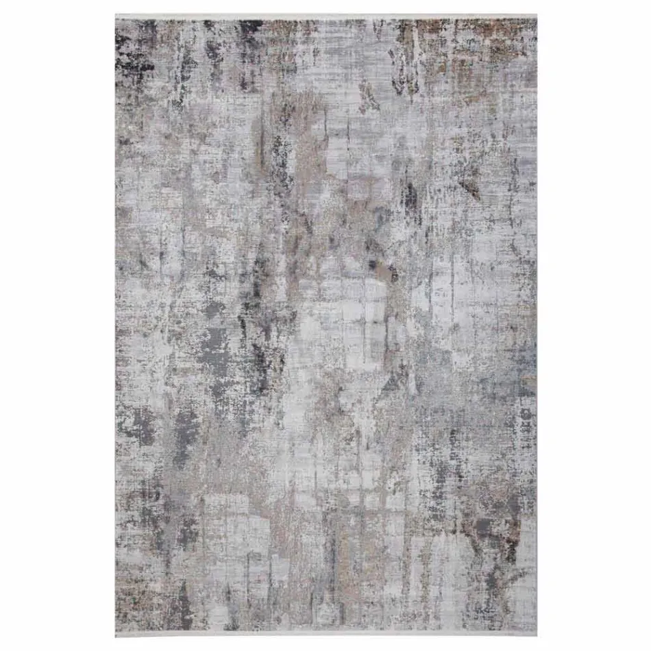 Tapis antidérapant gris beige en viscose et acrylique avec design - Président Viadurini