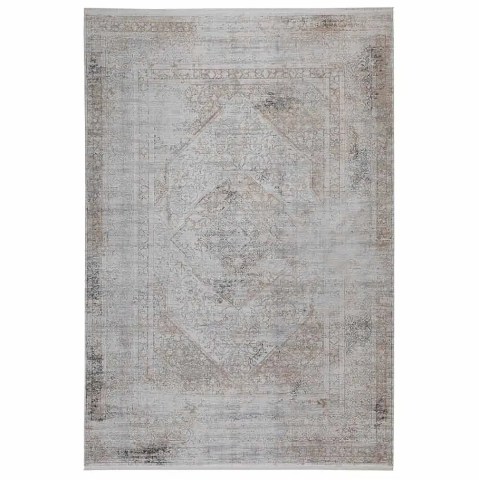 Tapis antidérapant en acrylique et viscose avec motif gris beige - Président Viadurini